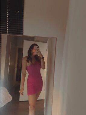 NanaMacs Hot Pink Knit One-Shoulder Mini Dress